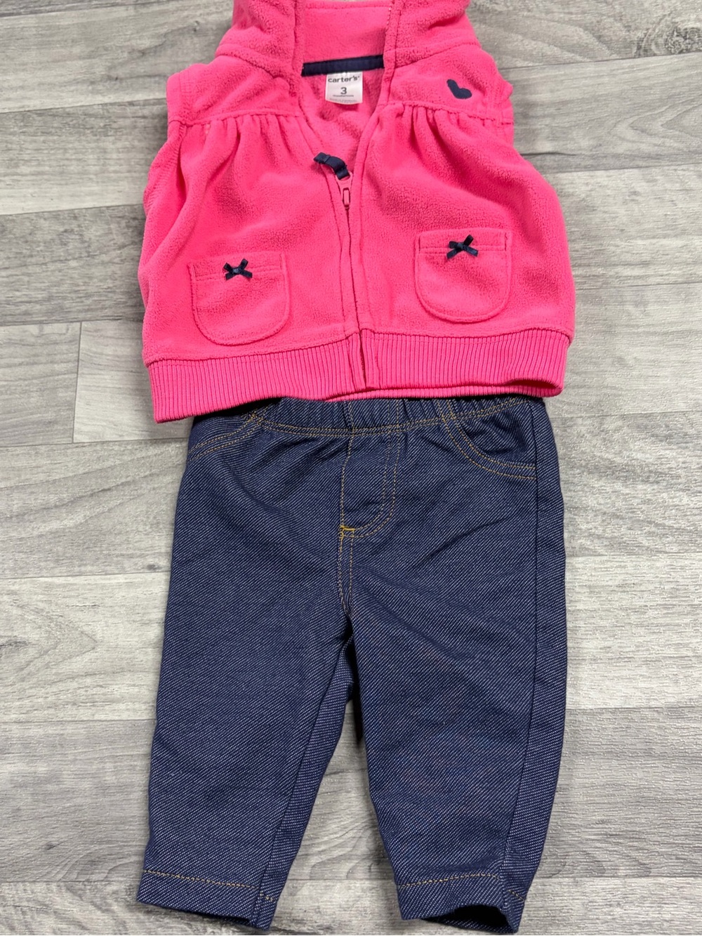 Carter's Hot Pink Hooded Vest with Navy Leggings